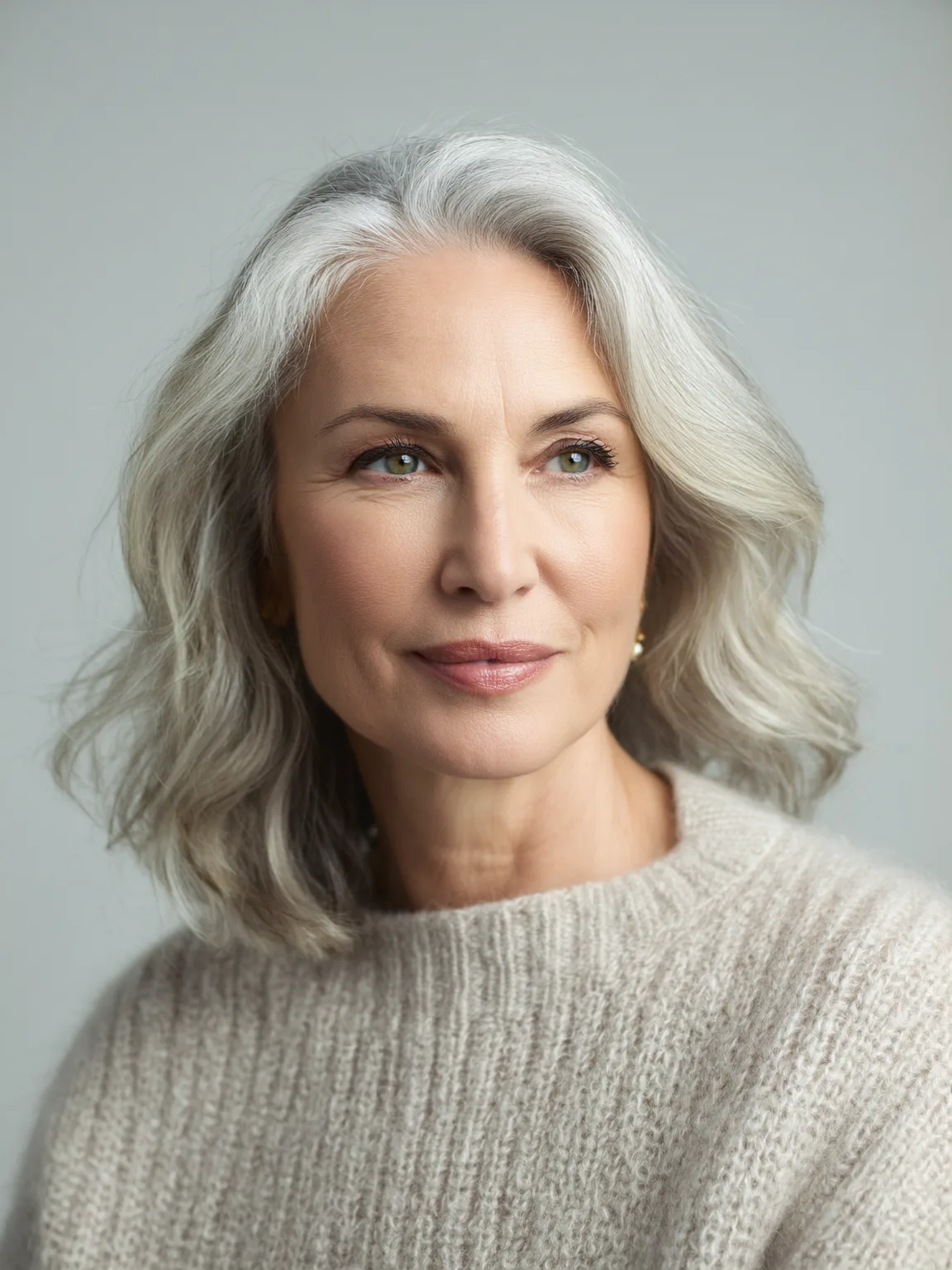 Silver Frost Layered Wavy Lob with Medium Volume